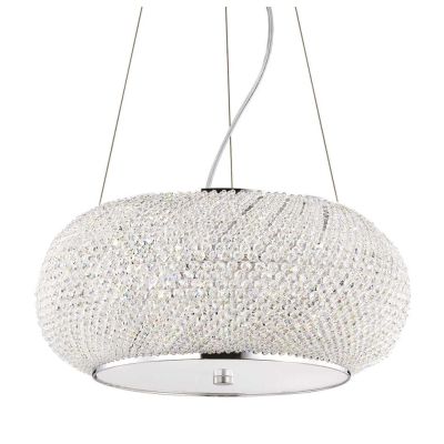 LAMPADARIO ELEGANTE 3 MISURE IN METALLO ORO O CROMO CON PERLE IN CRISTALLO TRASPARENTE CRISTALENSI - Cristalensi Shop Online