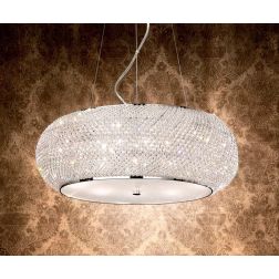 LAMPADARIO ELEGANTE 3 MISURE IN METALLO ORO O CROMO CON PERLE IN CRISTALLO TRASPARENTE CRISTALENSI - Cristalensi Shop Online