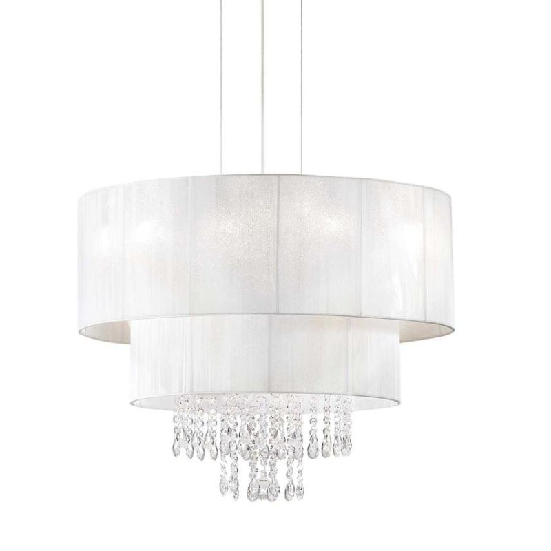 OPERA LAMPADARIO ELEGANTE CON PARALUMI IN PVC E CON GOCCE IN CRISTALLO TRASPARENTE 3 MISURE Ideal Lux - Cristalensi Shop Online