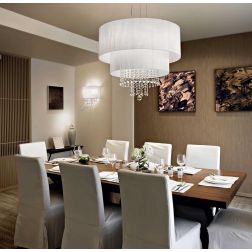 OPERA LAMPADARIO ELEGANTE CON PARALUMI IN PVC E CON GOCCE IN CRISTALLO TRASPARENTE 3 MISURE Ideal Lux - Cristalensi Shop Online