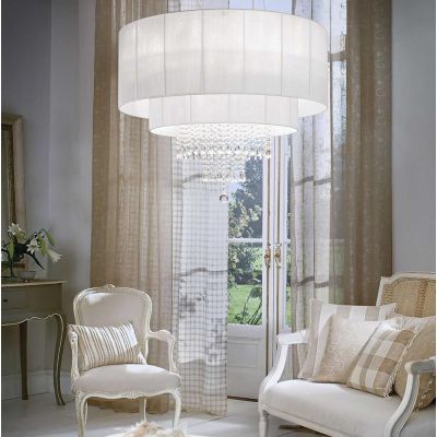 OPERA LAMPADARIO ELEGANTE CON PARALUMI IN PVC E CON GOCCE IN CRISTALLO TRASPARENTE 3 MISURE Ideal Lux - Cristalensi Shop Online