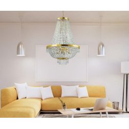 LAMPADARIO ELEGANTE CLASSICO CROMO O ORO 3 MISURE CON ELEMENTI DECORATIVI IN CRISTALLO TRASPARENTE CRISTALENSI - Cristalensi Sho