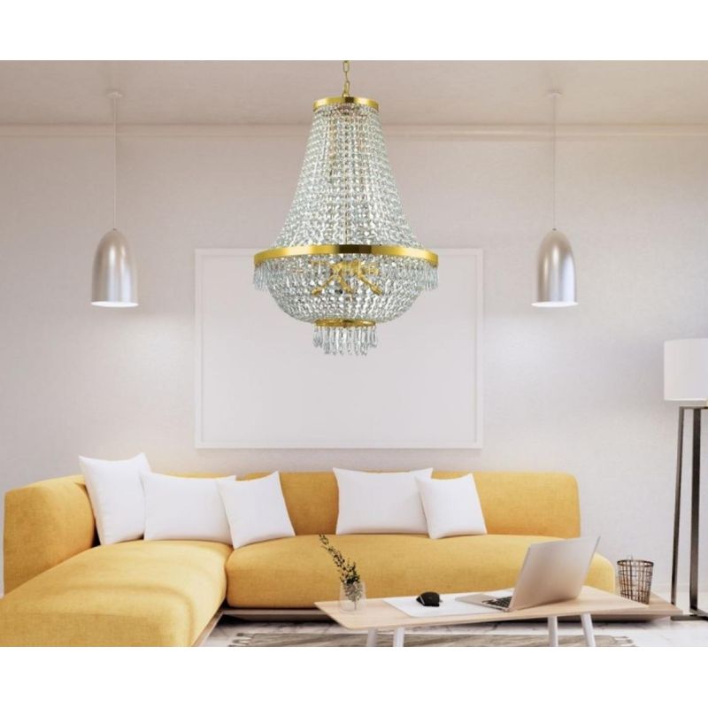 LAMPADARIO ELEGANTE CLASSICO CROMO O ORO 3 MISURE CON ELEMENTI DECORATIVI IN CRISTALLO TRASPARENTE CRISTALENSI - Cristalensi Sho