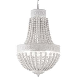 LAMPADARIO CLASSICO A SOSPENSIONE BIANCO OPACO CON CATENE DI PERLE IN LEGNO NATURALE DUE MISURE CRISTALENSI - Cristalensi Shop O 2