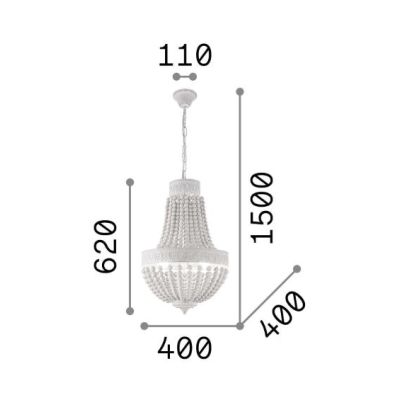 LAMPADARIO CLASSICO A SOSPENSIONE BIANCO OPACO CON CATENE DI PERLE IN LEGNO NATURALE DUE MISURE CRISTALENSI - Cristalensi Shop O