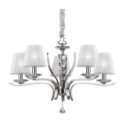 LAMPADARIO CLASSICO A 5,8 O 12 LUCI IN METALLO CROMO OPPURE OTTONE CON PARALUMI IN ORGANZA BIANCHI CRISTALENSI - Cristalensi Sho