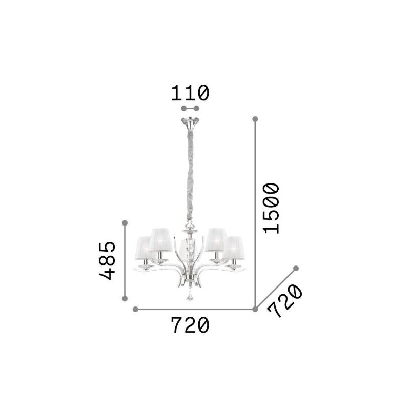 LAMPADARIO CLASSICO A 5,8 O 12 LUCI IN METALLO CROMO OPPURE OTTONE CON PARALUMI IN ORGANZA BIANCHI CRISTALENSI - Cristalensi Sho