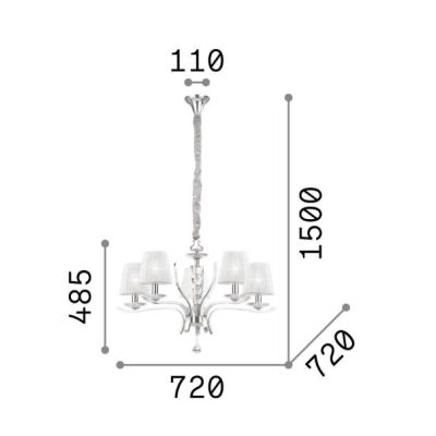 LAMPADARIO CLASSICO A 5,8 O 12 LUCI IN METALLO CROMO OPPURE OTTONE CON PARALUMI IN ORGANZA BIANCHI CRISTALENSI - Cristalensi Sho