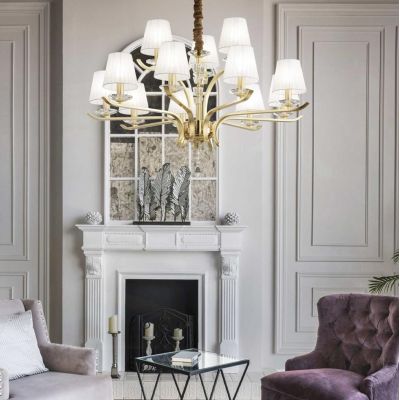 LAMPADARIO CLASSICO A 5,8 O 12 LUCI IN METALLO CROMO OPPURE OTTONE CON PARALUMI IN ORGANZA BIANCHI CRISTALENSI - Cristalensi Sho