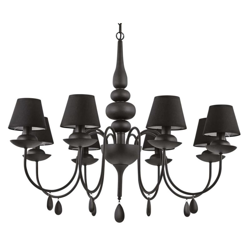 BLANCHE LAMPADARIO CLASSICO IN METALLO BIANCO O NERO CON PARALUMI DI STOFFA DISPONIBILE IN 2 MISURE Ideal Lux - Cristalensi Shop