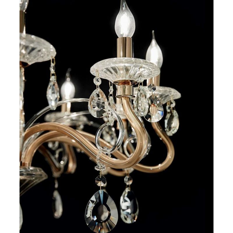 LAMPADARIO CLASSICO CON BRACCI IN VETRO TRASPARENTE O ORO CON PENDAGLI IN CRISTALLO DECORATIVI CRISTALENSI - Cristalensi Shop On
