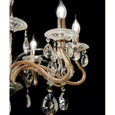 LAMPADARIO CLASSICO CON BRACCI IN VETRO TRASPARENTE O ORO CON PENDAGLI IN CRISTALLO DECORATIVI CRISTALENSI - Cristalensi Shop On