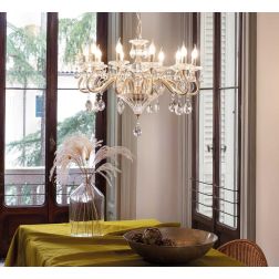 LAMPADARIO CLASSICO CON BRACCI IN VETRO TRASPARENTE O ORO CON PENDAGLI IN CRISTALLO DECORATIVI CRISTALENSI - Cristalensi Shop On