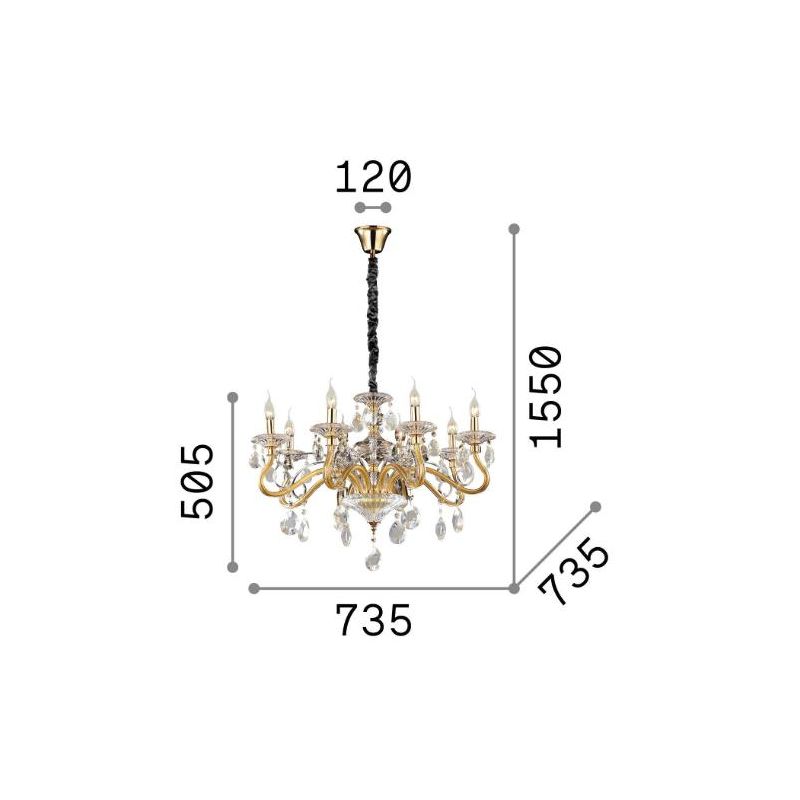 LAMPADARIO CLASSICO CON BRACCI IN VETRO TRASPARENTE O ORO CON PENDAGLI IN CRISTALLO DECORATIVI CRISTALENSI - Cristalensi Shop On