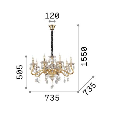 LAMPADARIO CLASSICO CON BRACCI IN VETRO TRASPARENTE O ORO CON PENDAGLI IN CRISTALLO DECORATIVI CRISTALENSI - Cristalensi Shop On