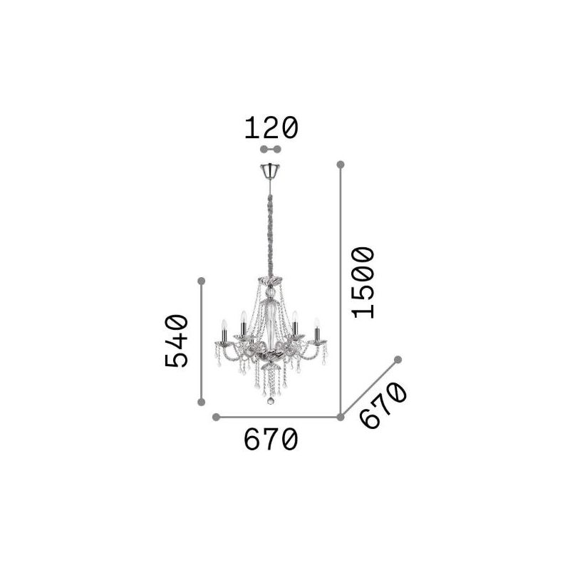LAMPADARIO A SOSPENSIONE CLASSICO CON 6 OPPURE 8 BRACCI IN VETRO SOFFIATO E PENDAGLI IN CRISTALLO CRISTALENSI - Cristalensi Shop