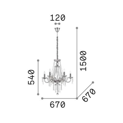 LAMPADARIO A SOSPENSIONE CLASSICO CON 6 OPPURE 8 BRACCI IN VETRO SOFFIATO E PENDAGLI IN CRISTALLO CRISTALENSI - Cristalensi Shop