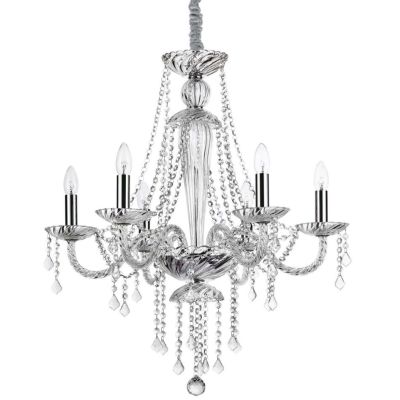 LAMPADARIO A SOSPENSIONE CLASSICO CON 6 OPPURE 8 BRACCI IN VETRO SOFFIATO E PENDAGLI IN CRISTALLO CRISTALENSI - Cristalensi Shop