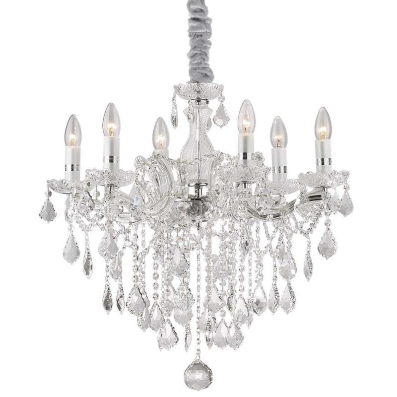 LAMPADARIO CLASSICO IN TRE MISURE CON BRACCI IN VETRO TRASPARENTE O FINITURA ORO E PENDAGLI IN CRISTALLO Ideal Lux - Cristalensi