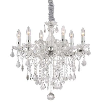 LAMPADARIO CLASSICO IN TRE MISURE CON BRACCI IN VETRO TRASPARENTE O FINITURA ORO E PENDAGLI IN CRISTALLO Ideal Lux - Cristalensi