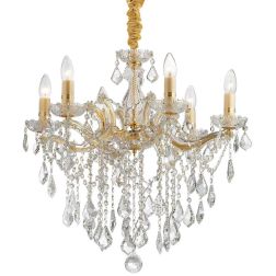 LAMPADARIO CLASSICO IN TRE MISURE CON BRACCI IN VETRO TRASPARENTE O FINITURA ORO E PENDAGLI IN CRISTALLO Ideal Lux - Cristalensi