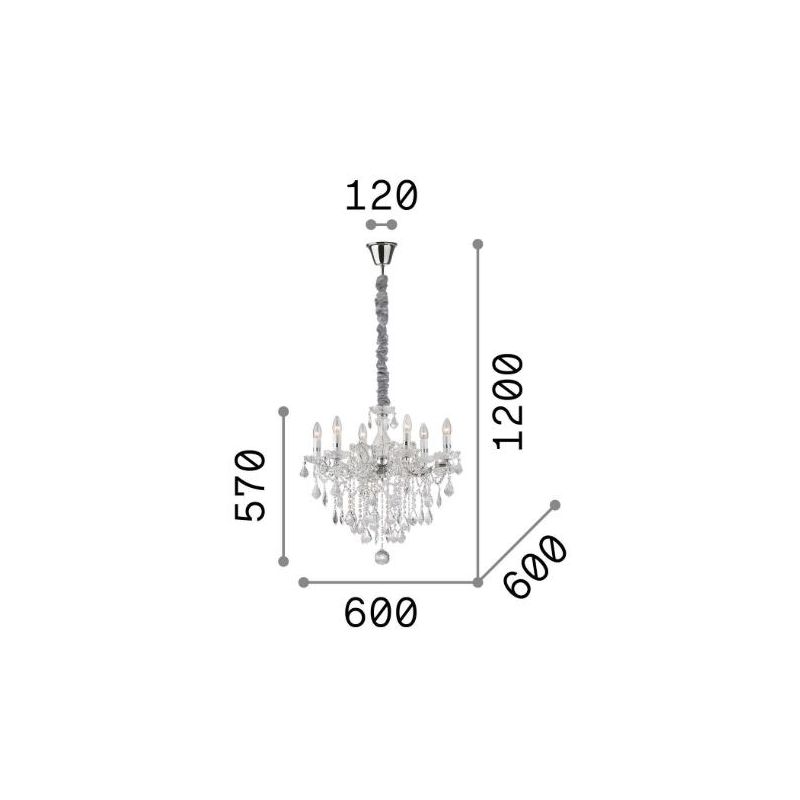 LAMPADARIO CLASSICO IN TRE MISURE CON BRACCI IN VETRO TRASPARENTE O FINITURA ORO E PENDAGLI IN CRISTALLO Ideal Lux - Cristalensi