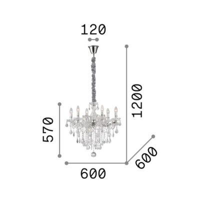 LAMPADARIO CLASSICO IN TRE MISURE CON BRACCI IN VETRO TRASPARENTE O FINITURA ORO E PENDAGLI IN CRISTALLO Ideal Lux - Cristalensi