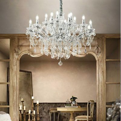 LAMPADARIO CLASSICO IN TRE MISURE CON BRACCI IN VETRO TRASPARENTE O FINITURA ORO E PENDAGLI IN CRISTALLO Ideal Lux - Cristalensi
