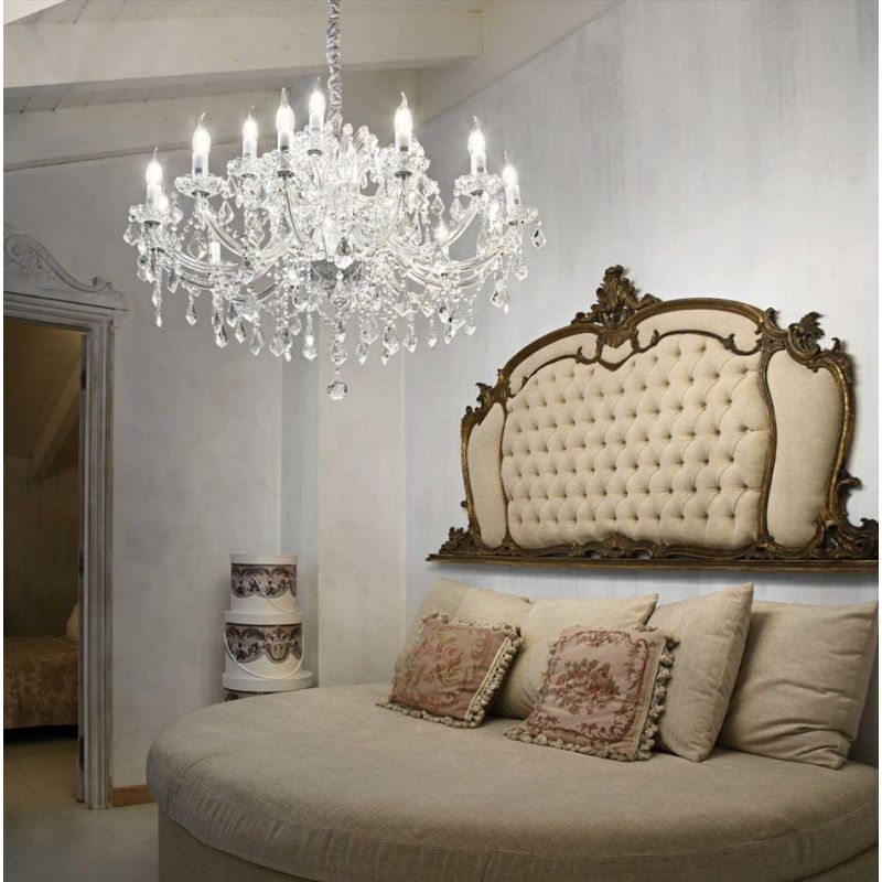 LAMPADARIO CLASSICO ELEGANTE 3 MISURE IN VETRO TRASPARENTE OPPURE ORO CON PENDAGLI IN CRISTALLO CRISTALENSI - Cristalensi Shop O