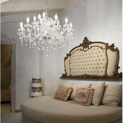 LAMPADARIO CLASSICO ELEGANTE 3 MISURE IN VETRO TRASPARENTE OPPURE ORO CON PENDAGLI IN CRISTALLO CRISTALENSI - Cristalensi Shop O
