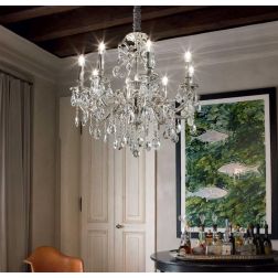 LAMPADARIO CLASSICO 3 MISURE CON BRACCI IN METALLO FINITURA ARGENTO O ORO E CON PENDAGLI IN CRISTALLO CRISTALENSI - Cristalensi 