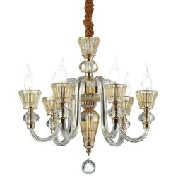 ELEGANTE LAMPADARIO IN VETRO SOFFIATO TRASPARENTE E CRISTALLO AMBRA 3 MISURE MONTATURA ORO CRISTALENSI - Cristalensi Shop Online 2