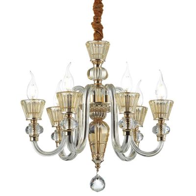 ELEGANTE LAMPADARIO IN VETRO SOFFIATO TRASPARENTE E CRISTALLO AMBRA 3 MISURE MONTATURA ORO CRISTALENSI - Cristalensi Shop Online