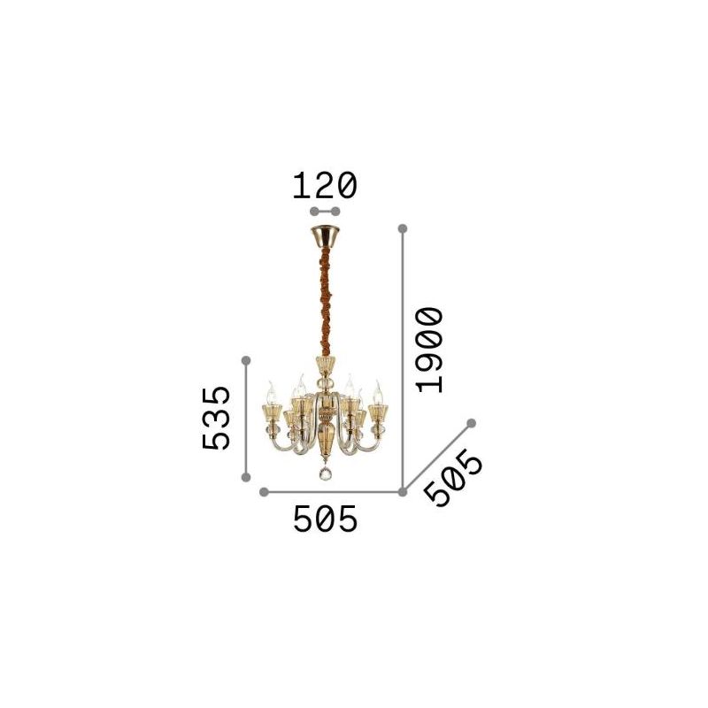ELEGANTE LAMPADARIO IN VETRO SOFFIATO TRASPARENTE E CRISTALLO AMBRA 3 MISURE MONTATURA ORO CRISTALENSI - Cristalensi Shop Online