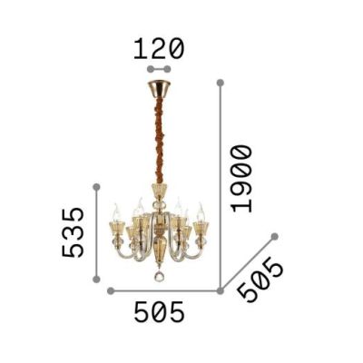 ELEGANTE LAMPADARIO IN VETRO SOFFIATO TRASPARENTE E CRISTALLO AMBRA 3 MISURE MONTATURA ORO CRISTALENSI - Cristalensi Shop Online