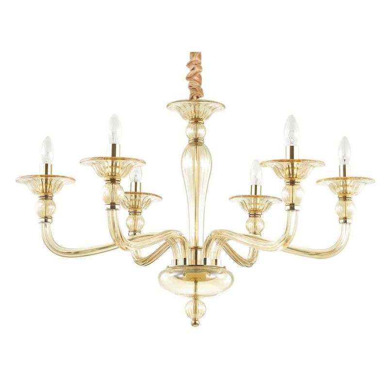 LAMPADARIO CLASSICO IN VETRO SOFFIATO TRASPARENTE OPPURE AMBRA 2 MISURE DETTAGLI CROMO O ORO CRISTALENSI - Cristalensi Shop Onli