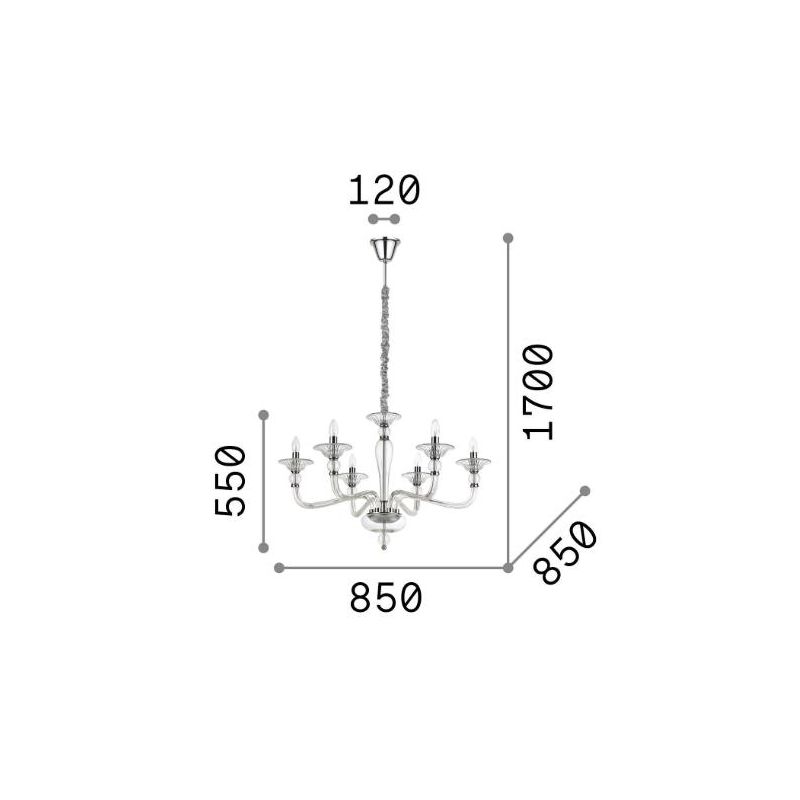 LAMPADARIO CLASSICO IN VETRO SOFFIATO TRASPARENTE OPPURE AMBRA 2 MISURE DETTAGLI CROMO O ORO CRISTALENSI - Cristalensi Shop Onli