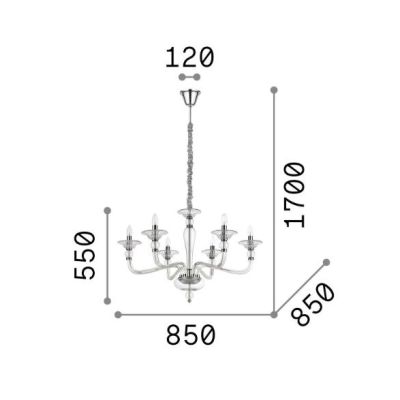 LAMPADARIO CLASSICO IN VETRO SOFFIATO TRASPARENTE OPPURE AMBRA 2 MISURE DETTAGLI CROMO O ORO CRISTALENSI - Cristalensi Shop Onli