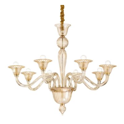 LAMPADARIO CLASSICO 2 MISURE IN VETRO SOFFIATO AMBRA O TRASPARENTE LAVORATO A MANO ARTIGIANALMENTE CRISTALENSI - Cristalensi Sho