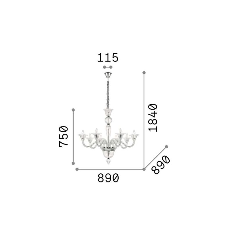LAMPADARIO CLASSICO 2 MISURE IN VETRO SOFFIATO AMBRA O TRASPARENTE LAVORATO A MANO ARTIGIANALMENTE CRISTALENSI - Cristalensi Sho