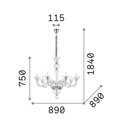 LAMPADARIO CLASSICO 2 MISURE IN VETRO SOFFIATO AMBRA O TRASPARENTE LAVORATO A MANO ARTIGIANALMENTE CRISTALENSI - Cristalensi Sho