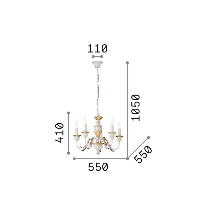 LAMPADARIO CLASSICO 5 O 8 LUCI IN RESINA E METALLO COLORI BIANCO OPPURE ORO 2 MISURE Ideal Lux - Cristalensi Shop Online