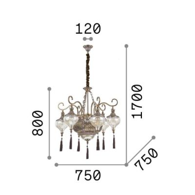 HAREM LAMPADARIO STILE ETNICO IN METALLO BRUNITO CON DIFFUSORI IN VETRO AMBRA E PENDAGLI A NAPPA Ideal Lux - Cristalensi Shop On