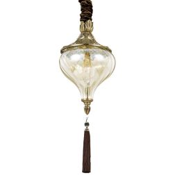 SOSPENSIONE SINGOLA STILE ETNICO IN METALLO BRUNITO CON DIFFUSORE IN VETRO AMBRA CRISTALENSI - Cristalensi Shop Online