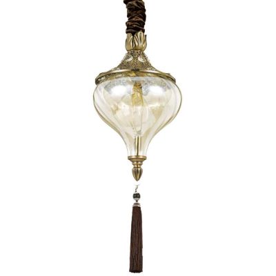 SOSPENSIONE SINGOLA STILE ETNICO IN METALLO BRUNITO CON DIFFUSORE IN VETRO AMBRA CRISTALENSI - Cristalensi Shop Online