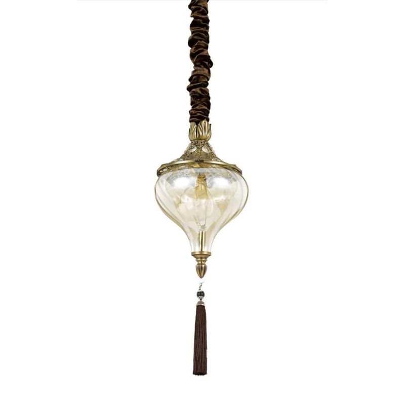 SOSPENSIONE SINGOLA STILE ETNICO IN METALLO BRUNITO CON DIFFUSORE IN VETRO AMBRA CRISTALENSI - Cristalensi Shop Online