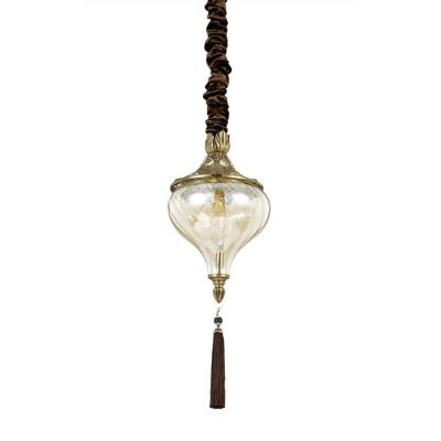 SOSPENSIONE SINGOLA STILE ETNICO IN METALLO BRUNITO CON DIFFUSORE IN VETRO AMBRA CRISTALENSI - Cristalensi Shop Online