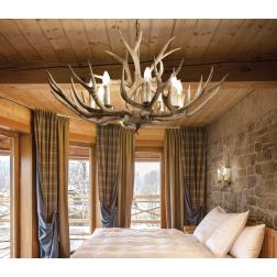 LAMPADARIO RUSTICO CON CORNA DI CERVO FINITURA IN LEGNO 6 LUCI IDEALE PER STUTTURE DI MONTAGNA CRISTALENSI - Cristalensi Shop On