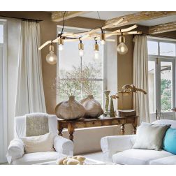 LAMPADARIO A SOSPENSIONE RUSTICO A 6 LUCI CON RAMI DI LEGNO NATURALE CRISTALENSI - Cristalensi Shop Online