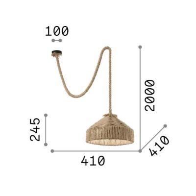 SOSPENSIONE SINGOLA STILE VINTAGE CON CUPOLA IN CORDA DI CANAPA NATURALE CON DECENTRAMENTO CRISTALENSI - Cristalensi Shop Online
